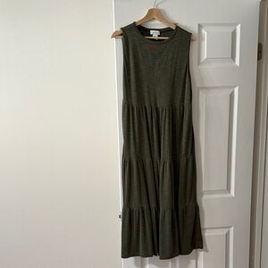 Nicole Miller Olive Green Sleeveless Tiered Maxi Dress